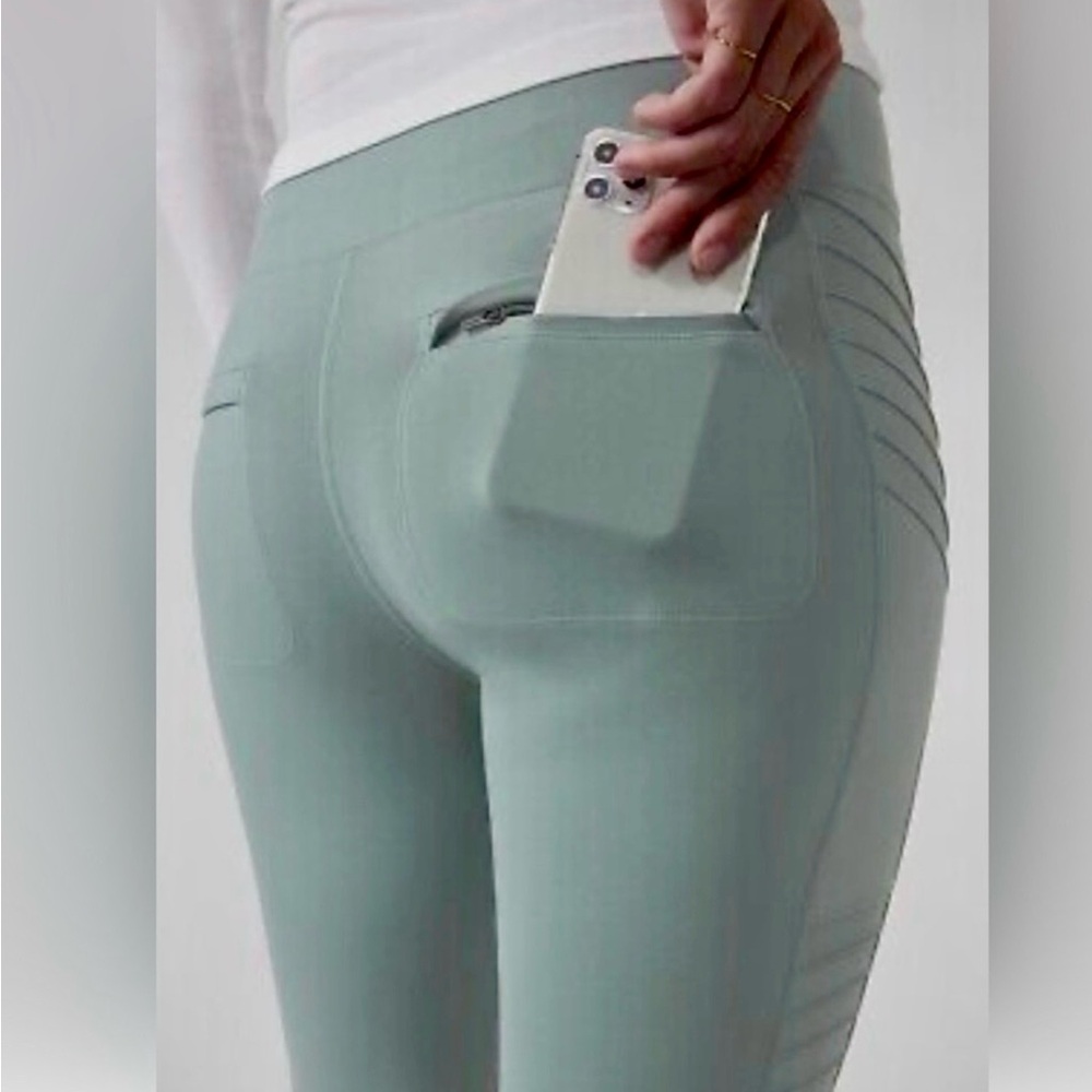 Athleta Balance Moto Tight Leggings Medium Sage Green High Rise Zip Ankle Moto - Picture 4 of 13